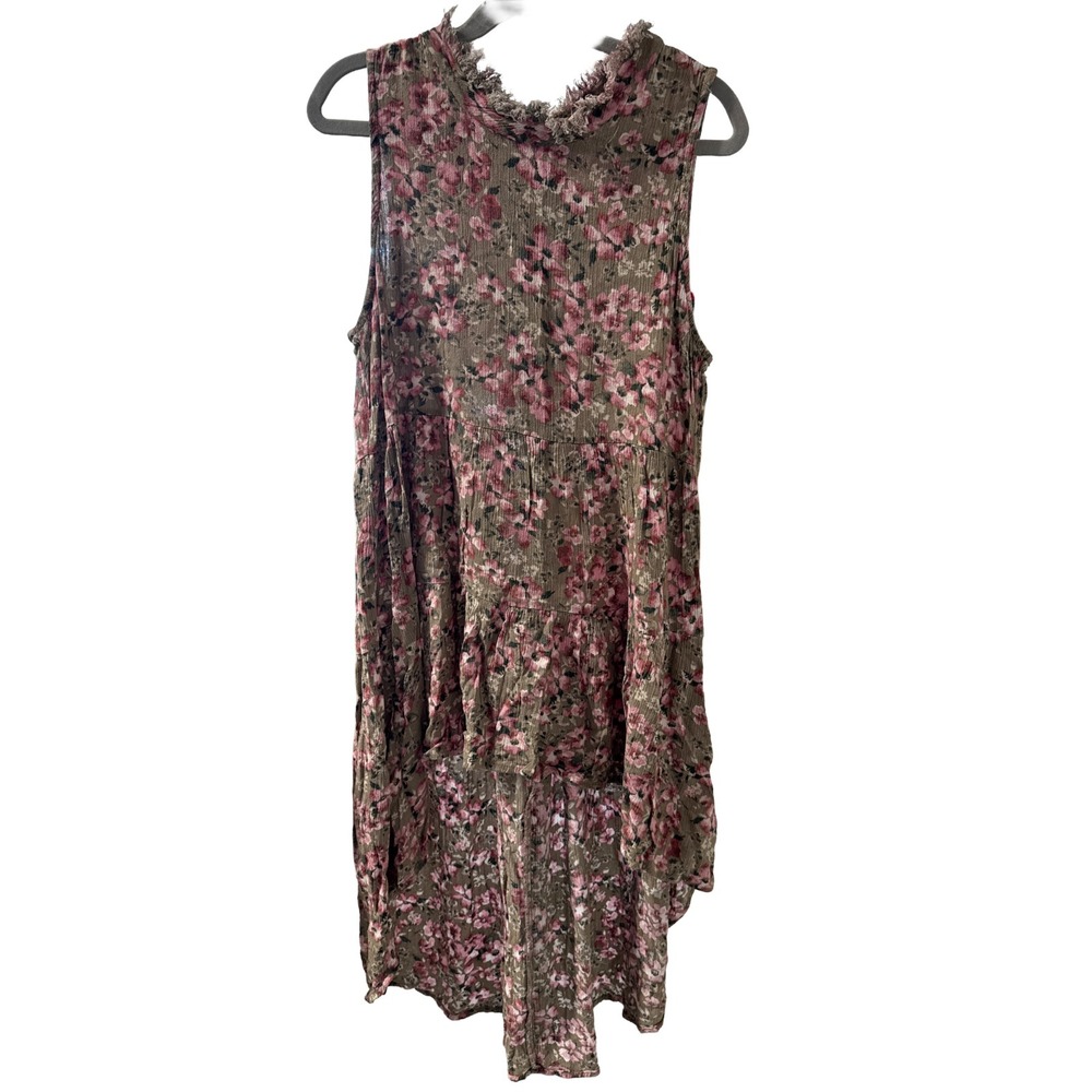 Maurices Floral Sleeveless Top High Low Hem Boho Crinkle Pleated Blouse Women XS